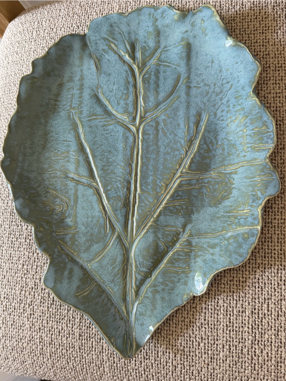 14.25” Signed 3-Dimensional Leaf Artisan Pottery Platter